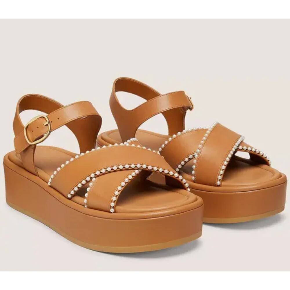 Stuart Weitzman 7.5 Brown roza pearl platform sandal